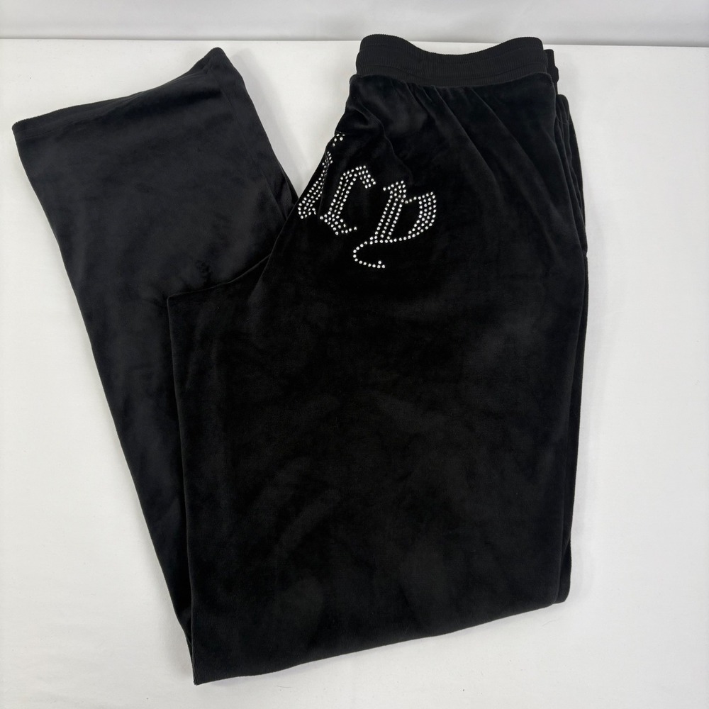 Juicy Couture Women's Black Velour Rhinestone Logo Sleepwear Lounge Pants Size S